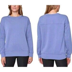 Mondetta Women's S Drop Shoulder Scuba Crewneck Relaxed Sweatshirt Stretch Blue